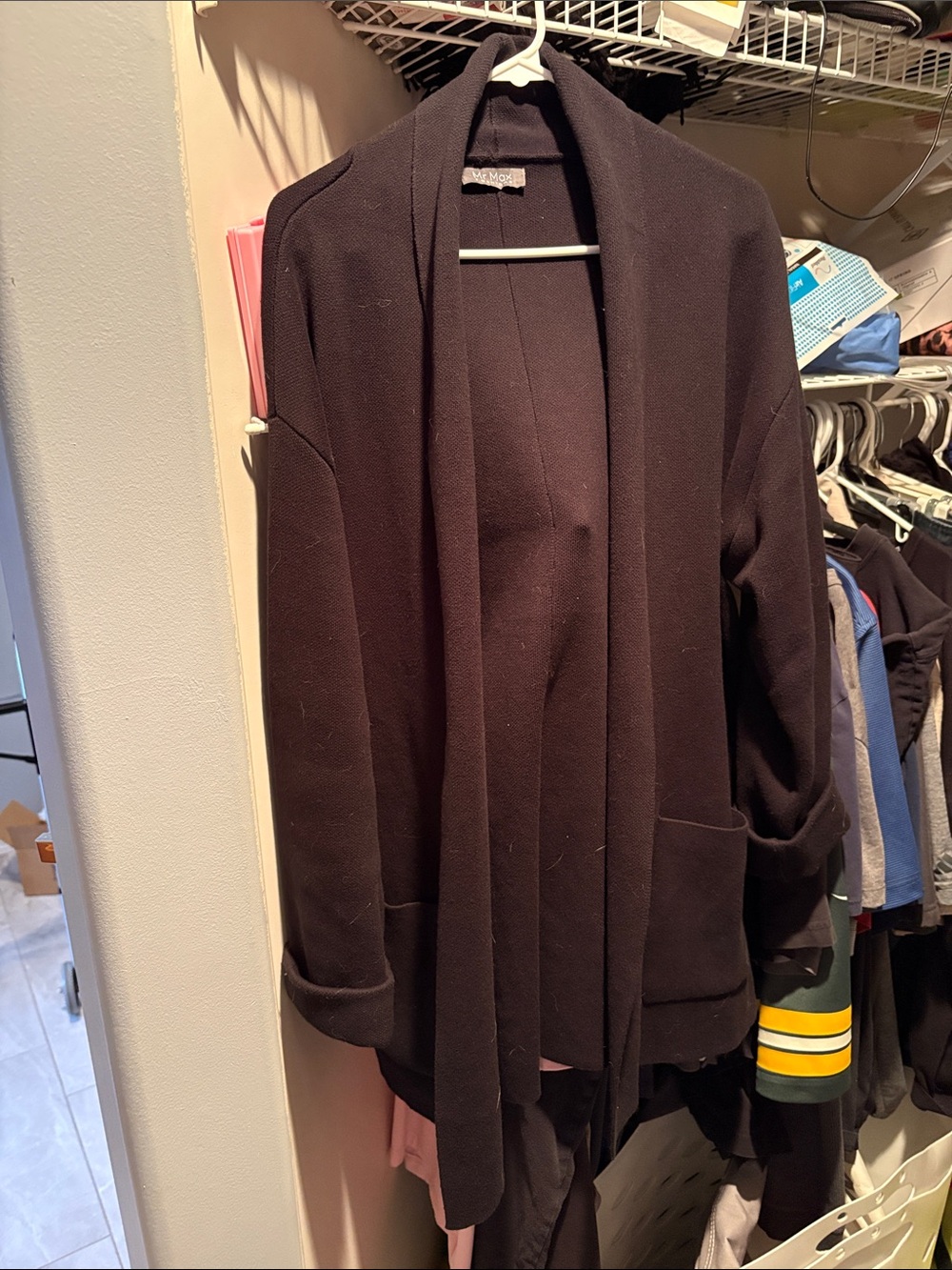 Black Open-Front Cardigan Jacket with Patch Pockets